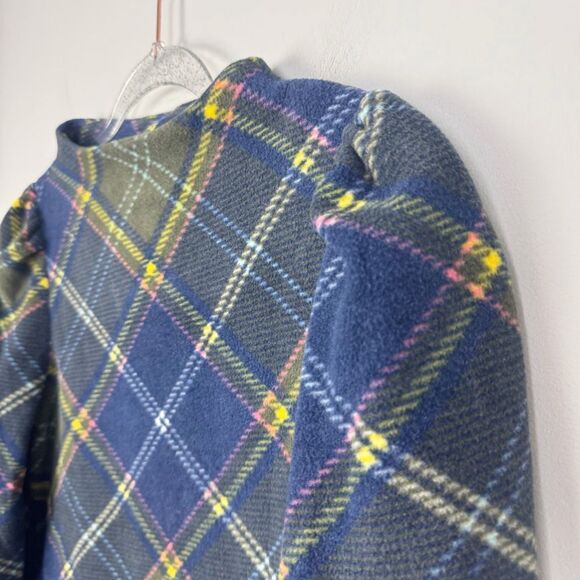 TALBOTS | Fleece Plaid Funnel Neck Sweater Top Green Blue Pink Women’s Size MP - Picture 3 of 10